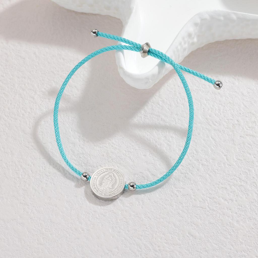 Minimalistisches blaues Seilarmband mit Herz-, Männchen- und runden Anhängern aus Edelstahl