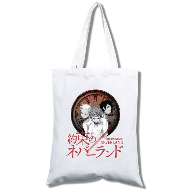 Fashion Anime The Promised Neverland  Men Women Reusable Shopping Bag Cartoon Print Eco-Friendly Canvas Tote Bag