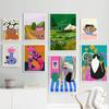 Fashion Colorful Cat Vase Leaf Flower Illustration Wall Art Canvas Painting Abstract Plant Posters Prints Pictures for Kids Room