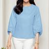 ZANZEA Women Loose Round Neck 3/4 Sleeve Casual Cover Up Blouse