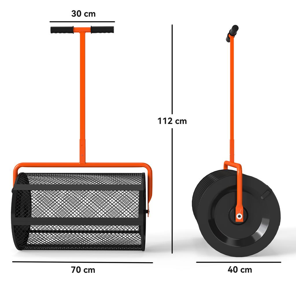 Compost Spreader, 24" Peat Moss Spreader with Height Adjustable T Shaped Handle and Metal Mesh Basket, Garden Spreader for Seeding, Spreading Manure