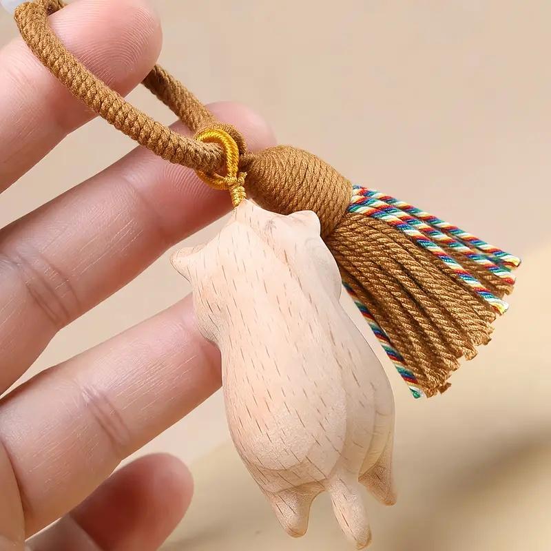 1Pc Handcrafted Wooden Cute Money Catching Cat Pendant Whimsical Animal Art for Bags Car Keys Festive Accessory Decoration