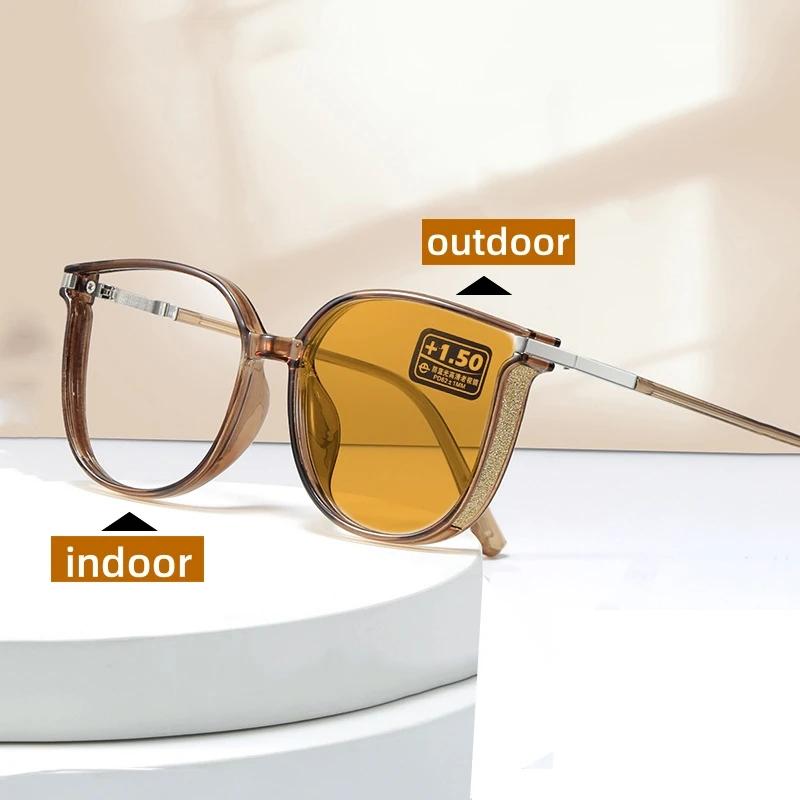 New Photochromic Reading Glasses for Women Unisex Retro Color Changing Sun Glasses Fashion Cat Eye Far-sighted Presbyopia