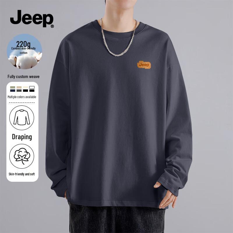 JEEP Men s Pure Cotton Loose Fit Long Sleeve T-Shirt XL