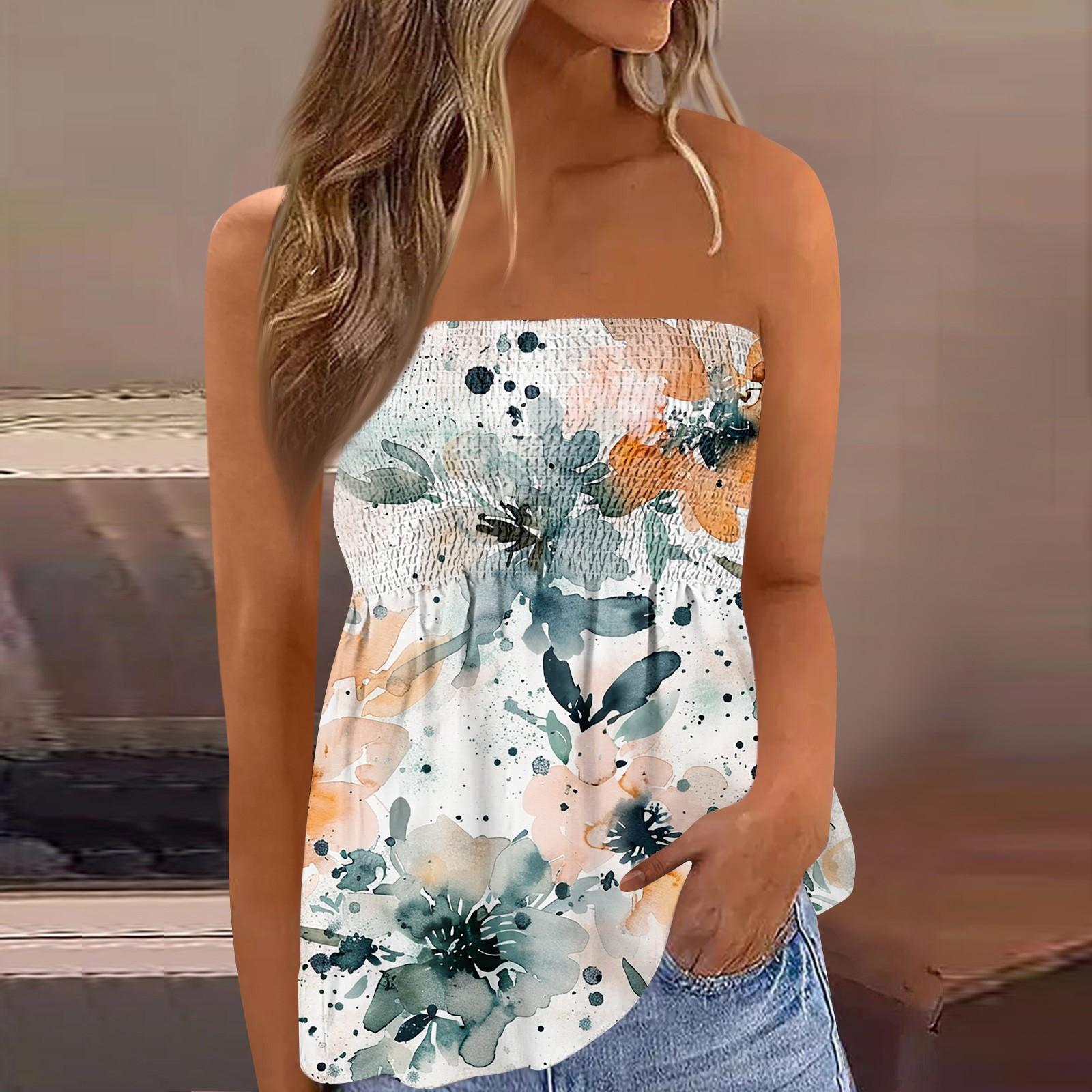 

2024 топы для женщин, милая сексуальная футболка без рукавов с открытыми плечами и цветочным принтом XXL