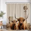 Highland Cow Farmland Shower Curtains Countryside Scenery Funny Animals Bathroom Decorations Grassland Polyester Bath Curtain