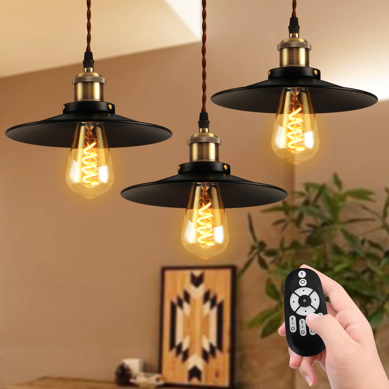 

Pirlamp pendant light set of 3, 22cm diameter, E26 base, 300LM, 4.5W (equivalent to a 20W bulb), remote control included, LED bulb included, ceiling