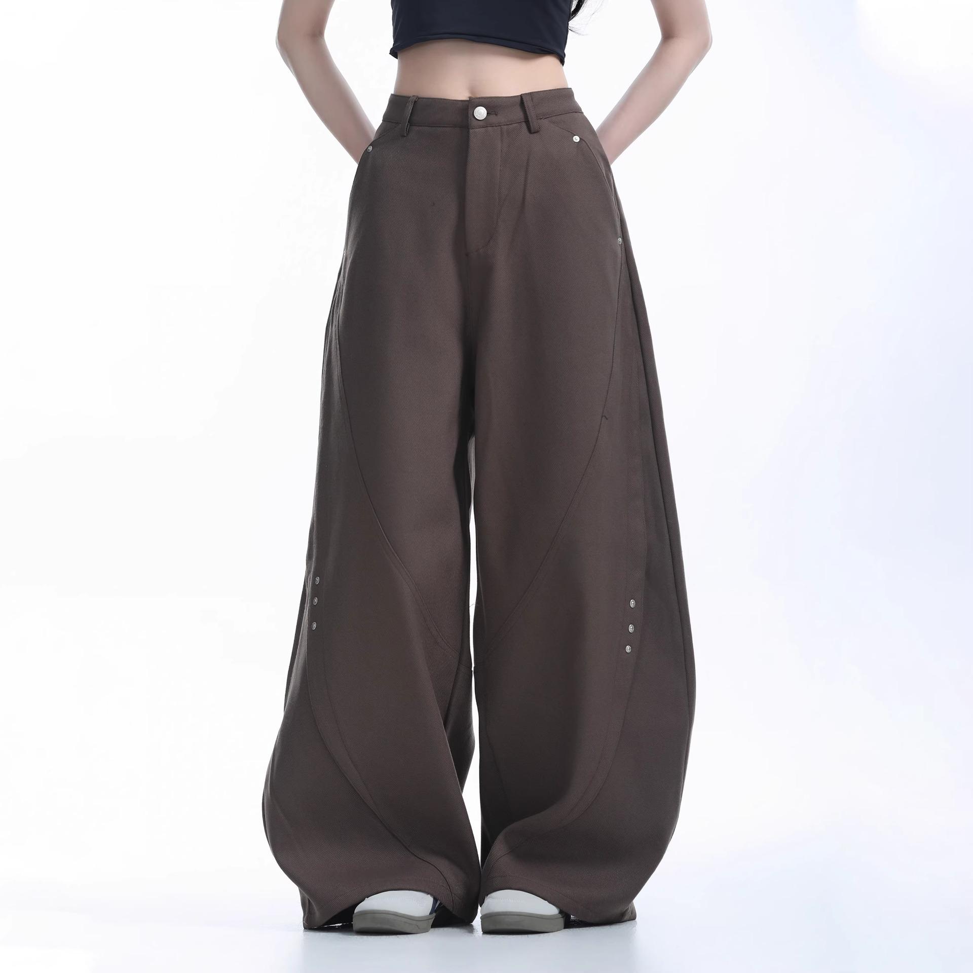 

Женские хип-хоп шаровары: Американский уличный стиль, брюки палаццо длиной до пола для весны и осени. L коричневый