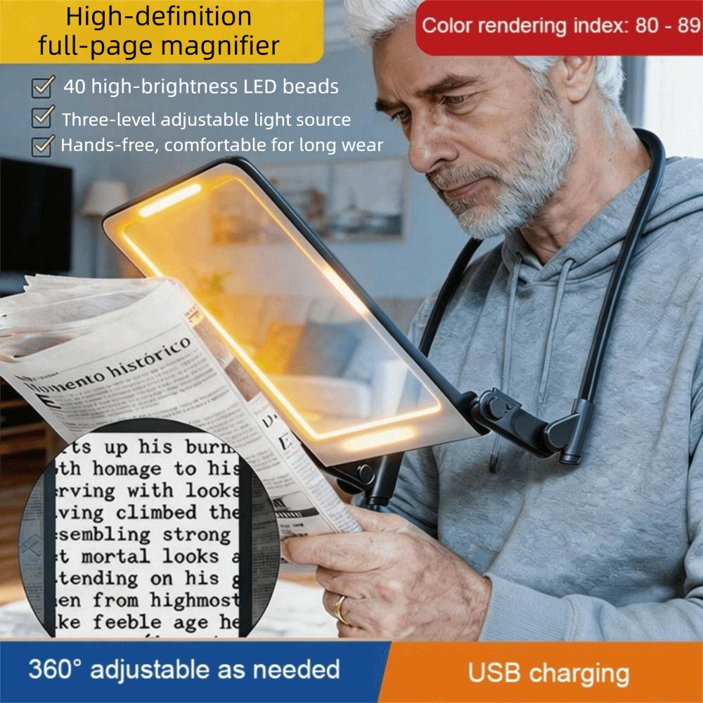 40 LED Reading Magnifying Glass USB-C Power Full Book Page Magnifier Elder