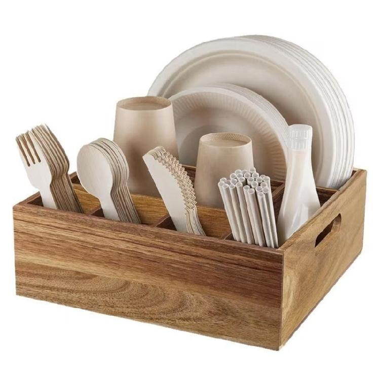 Practical Wooden Cutlery Rack With Multiple Sections For Spoons Forks