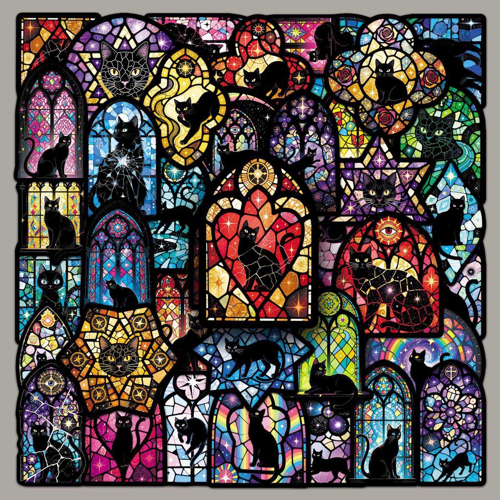 50 Colorful Black Cat & Retro Animal Stickers: Perfect for Window Decor, Phone Cases, Stationery, and Helmets