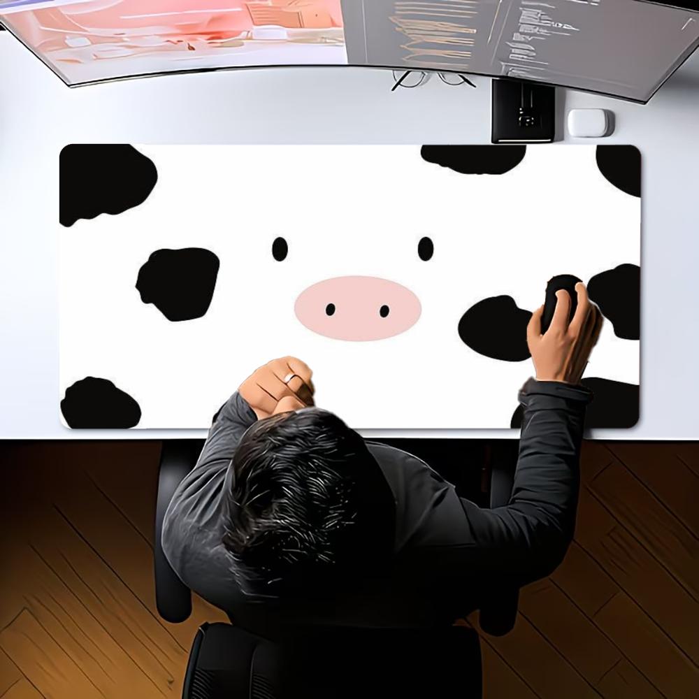 XXL Cute Cow Print Mousepad Cartoon Cow Face Pattern Deskmat Non-Slip Rubber Gaming PC Keyboard Desk Mats Gamer Large Mouse Mats