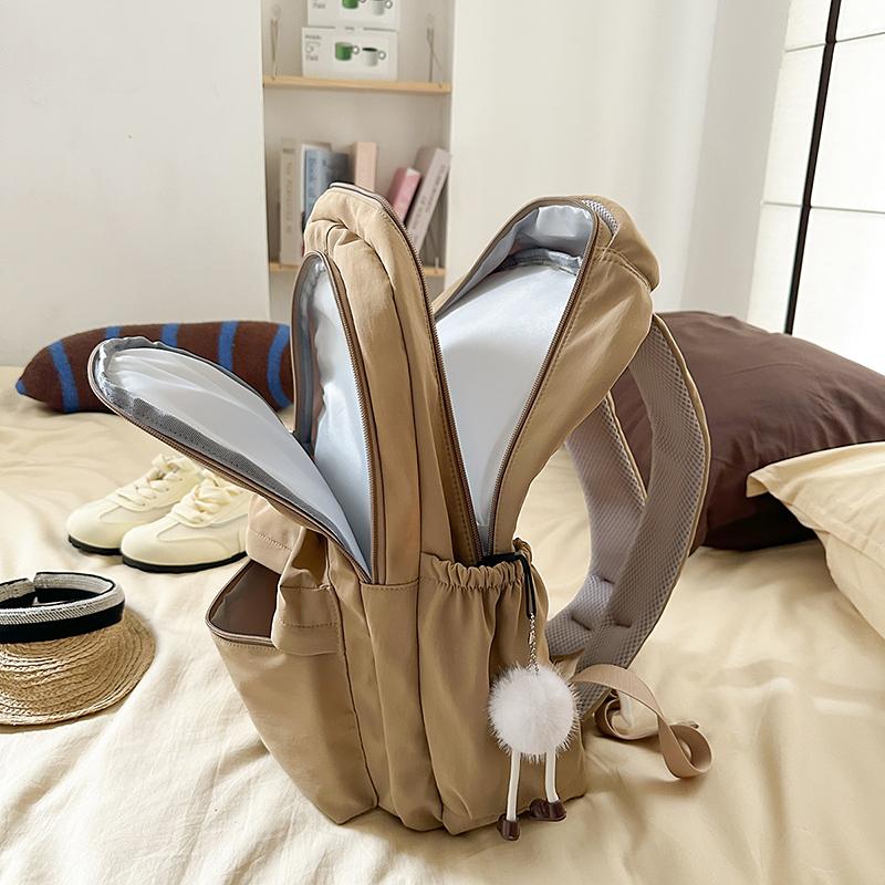 Solid Color Girl's Backpack Junior High School Students School Bag Lightweight Large Capacity Backpack