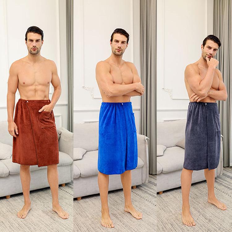 Men's Microfiber Quick-Dry Bath Skirt - Soft, Absorbent, Wearable Towel with Buckle