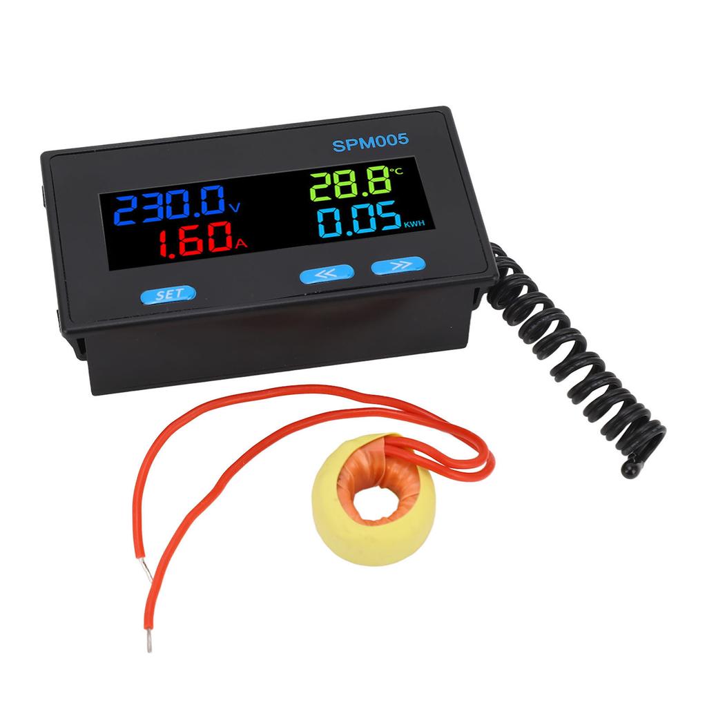 Digital Voltmeter Ammeter Panel 8 in 1 Multifunctional Power Meter Color LCD Display AC Energy Monitor AC60‑300V 20A