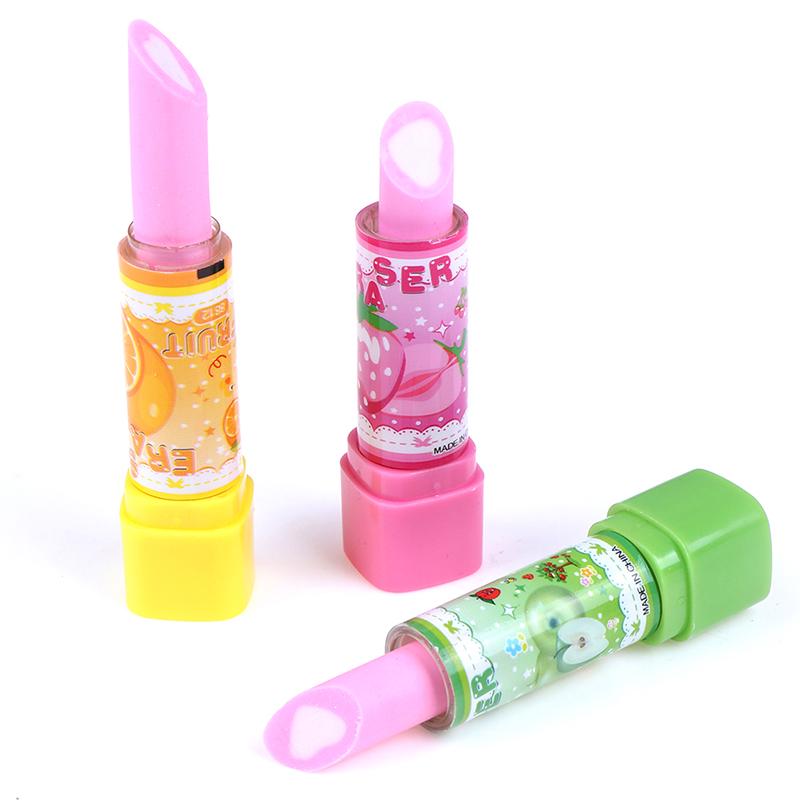 1Pc Child Lipstick Shaped Eraser Student Stationery Xmas Gift Pencil Erasers
