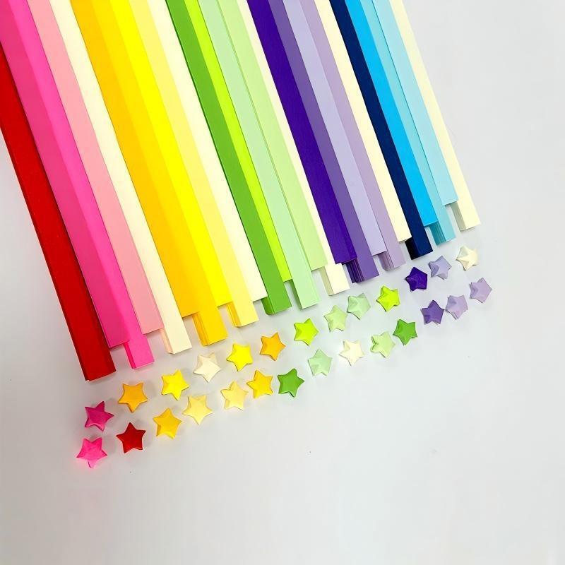 210/540Pcs Lucky Wish Star Decoration Origami Lucky Star Ribbons Colors Strips Paper Folding Kit Wishing Star For Kids
