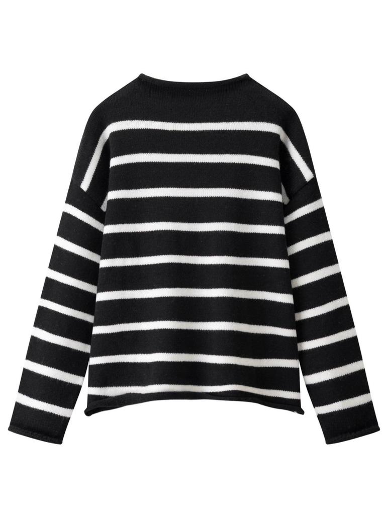 Autumn/Winter Retro Striped Round Neck Knit Pullover for Petite