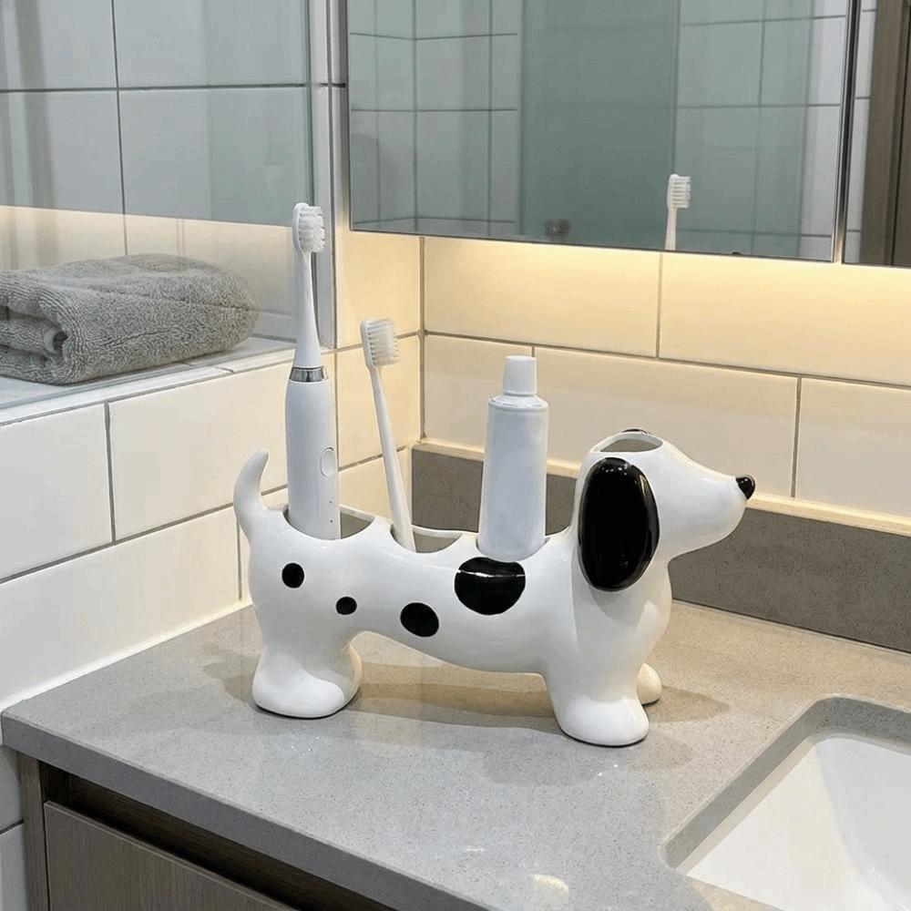Ceramic Dachshund Toothbrush Holder Cute Space Saving Electric Toothbrush Stand 4 Slots Decorative Toothpaste Toothbrush Base