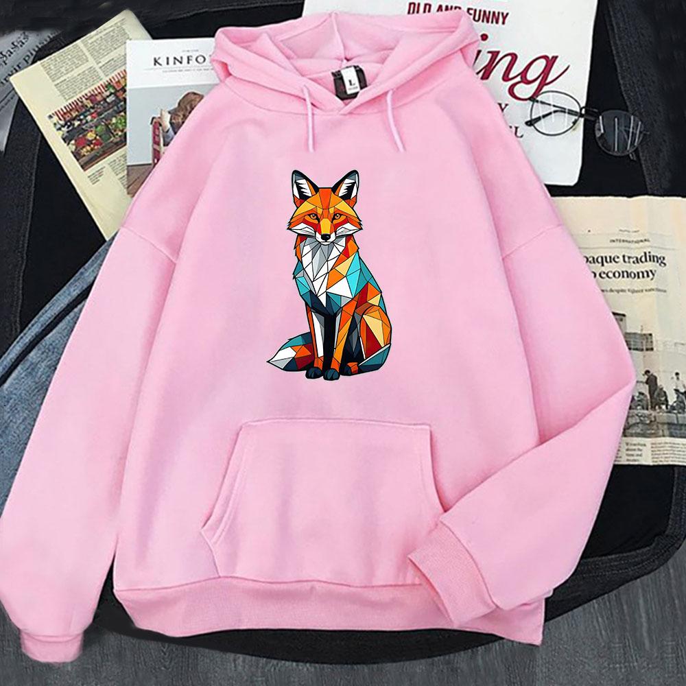 Rainbow Fox Printed Hoodie Cartoon Print Velvet Casual Long Sleeved Sweatshirt Men Women Clothing Moletom Fashionable Clothing