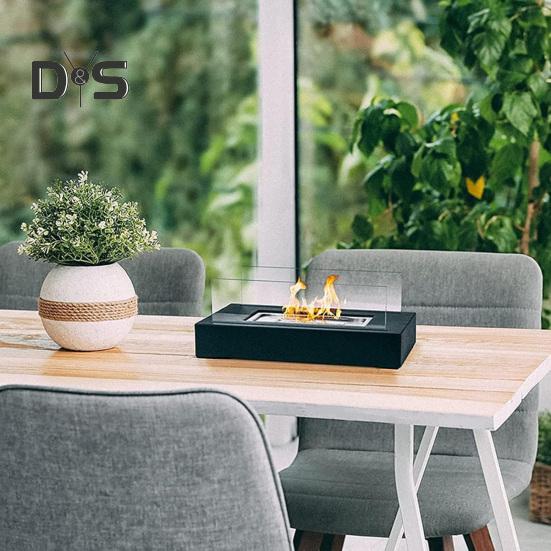 Palenisko na biurko z podwójnymi szklanymi panelami, do użytku wewnątrz i na zewnątrz, na podwórku, na balkonie, na patio, w kształcie prostokąta, do użytku na zewnątrz, do pieca przenośnego, do podgrzewania, do dekoracji