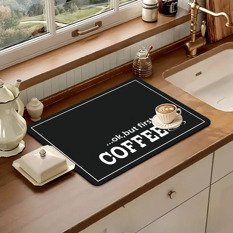 1Pcs Rubber Drying Mat With Retro Coffee Tableware For Coffee Shop Restaurant Kitchen Carpet Tableware Durable Diatom Mud Table Mat Pet Mat KTY
