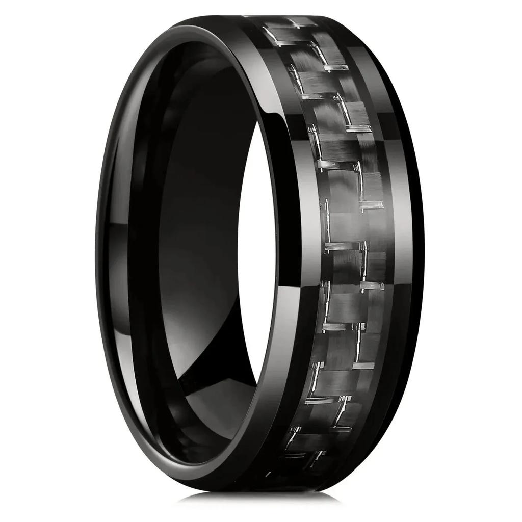 Vintage Silver Color Titanium Stainless Steel Rings for Men Black Carbon Fiber Ring Wedding Jewelry Christmas Gift Accessories