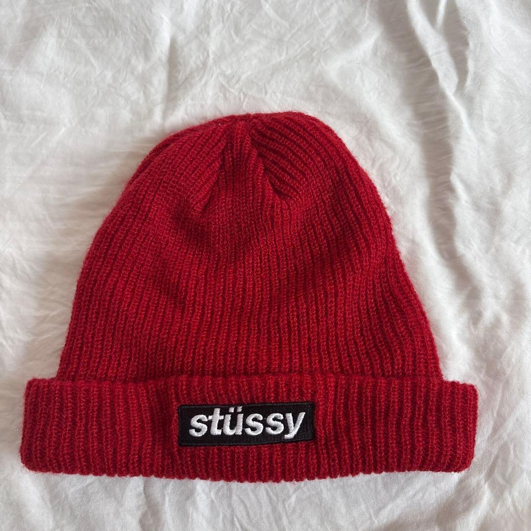 Used STUSSY knit hat beanie red