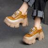 Thick Soled Heightening Pumps Genuine Leather Lace-up Versatile Retro Women's Platform Shoes