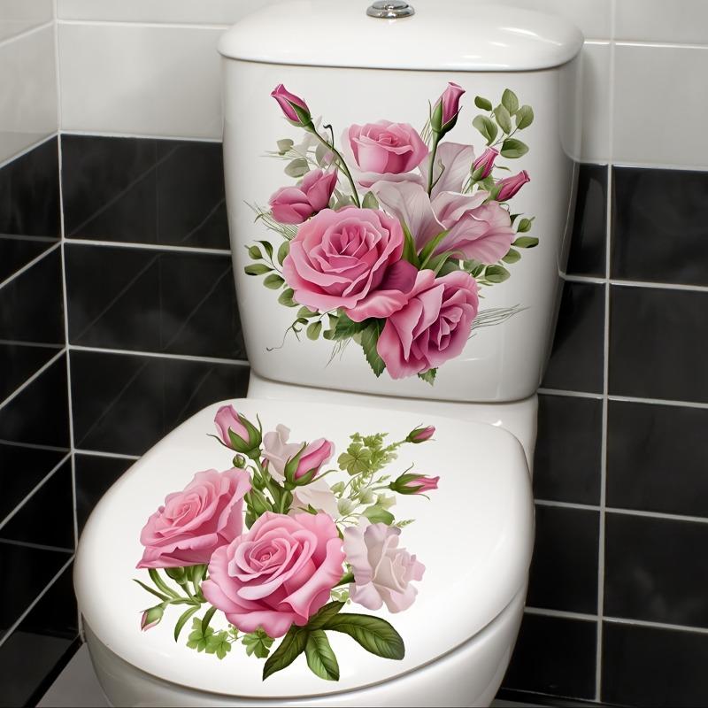 Rose Romantic Toilet Sticker Bathroom Toilet Decor Living Room Cabinet Refrigerator Home Decoration Decals Toilet Lid Decoration