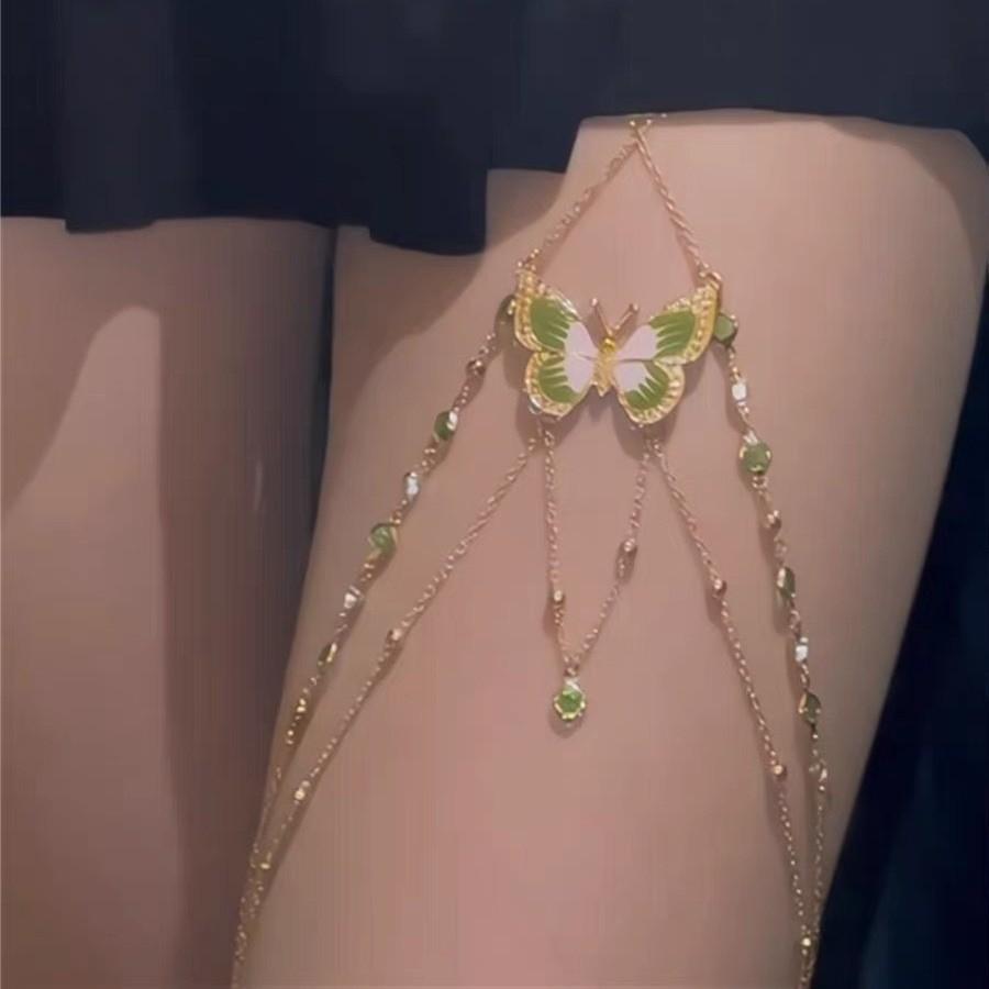 Pure desire wind~ super fairy lace butterfly fringed leg chain niche design leg ring Mori high value waist chain neck chain