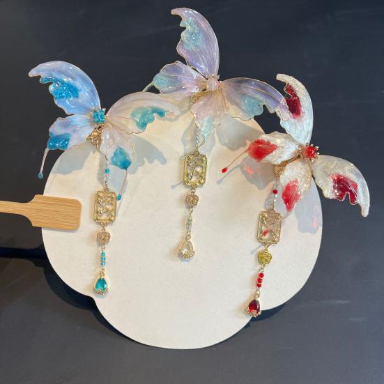 Women Hair Clip Shiny Butterflies Decor Hair Piece Hair Styling Pin Metal Rhinestone Tool Hair