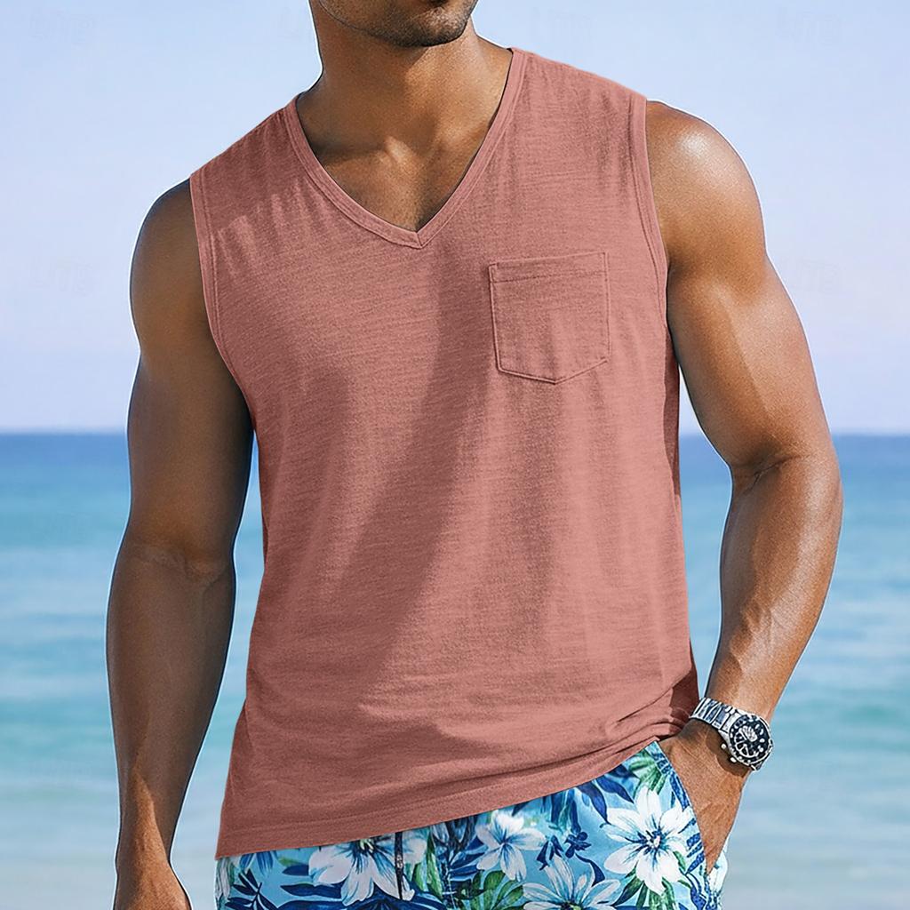 Men's Athletic Casual Wide Strap Tank Top with Functional Pocket Sleeveless Shirt Suitable for Workout and Leisure Activities