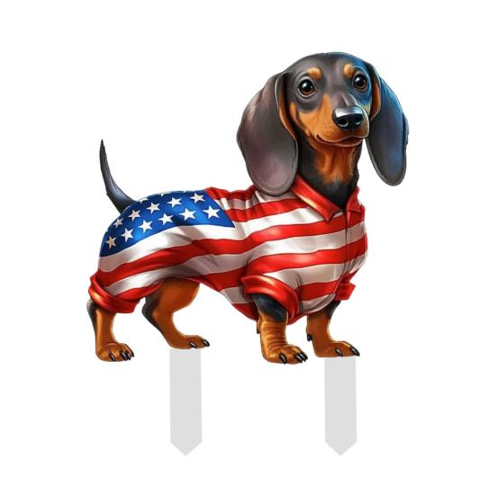 4th of July Decorative Garden Stake Patriotic Sausage Dog Yard Sign Independence Day Lawn Patio Sign for Memorial Day Outdoor Decor