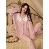 Women Korean Court Style Lace Trim Long Sleeve Loose Pajama Homewear Set