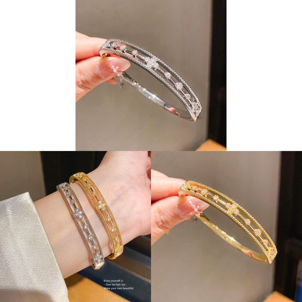 Minimalist Gold Flower Zircon Bracelet With 18k Gold Plated Copper For Women