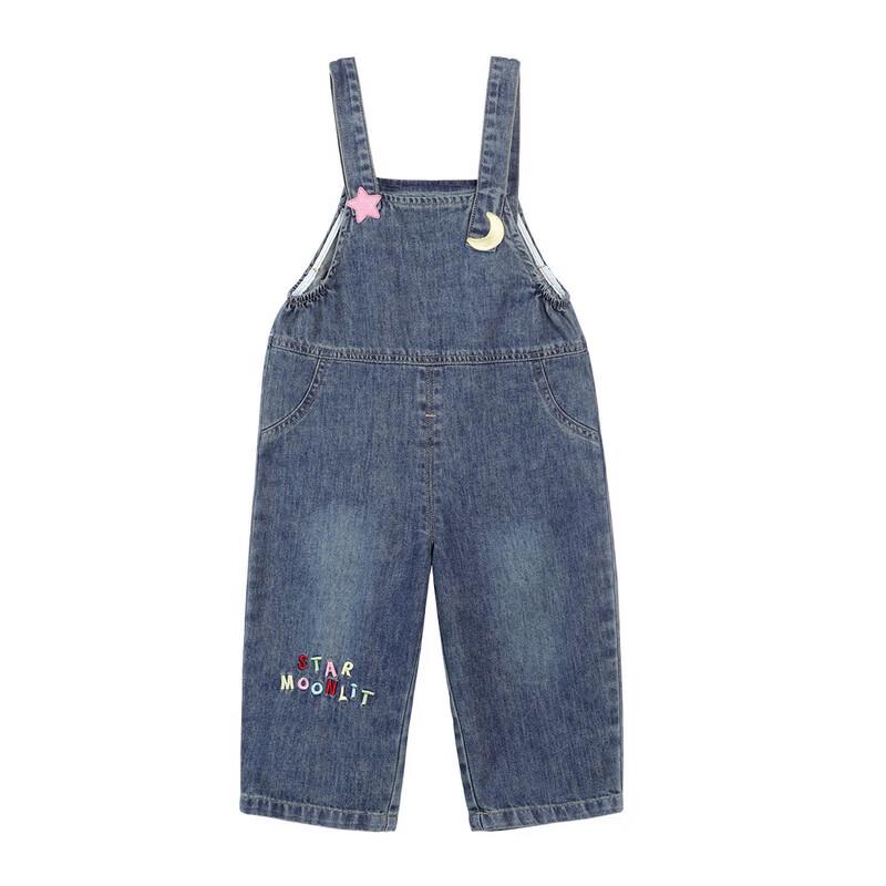 LUSON Baby Girl Appliqué Denim Overalls