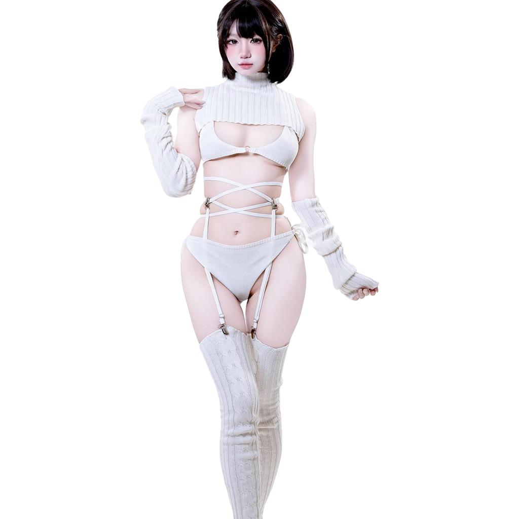 Virgin Killer Sweater Lolita Knit Bikini Sweater Sexy High Neck Fashion Funny Cosplay Clothing Costume Dumpling Girl Costume Event Party Disguise
