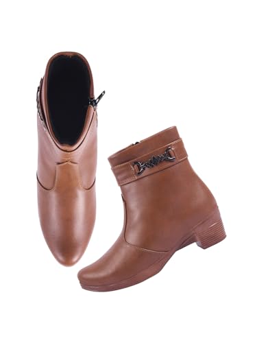 Shoetopia Damen Chunky Heel Kurze Stiefeletten mit rutschfester Sohle, Bequeme Trendige Knöchelboots | Weiche Gepolsterte Sohle | Lässig, Party & Winter