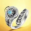 Adjustable Opening Women Vintage Ring Natural Turquoise Gemstones and Compasses Accessory Symbolic Jewelry Gift