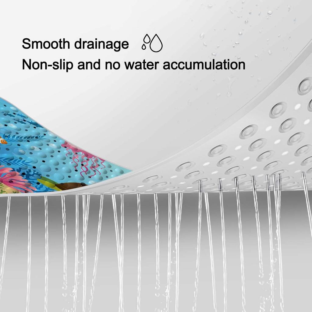 1pc Cartoon Non Slip Bath Mats Ocean Theme Bathtub Mats Dolphin Whale Turtle Shower Mat with Suction Cups & Drain Holes Safe Mat
