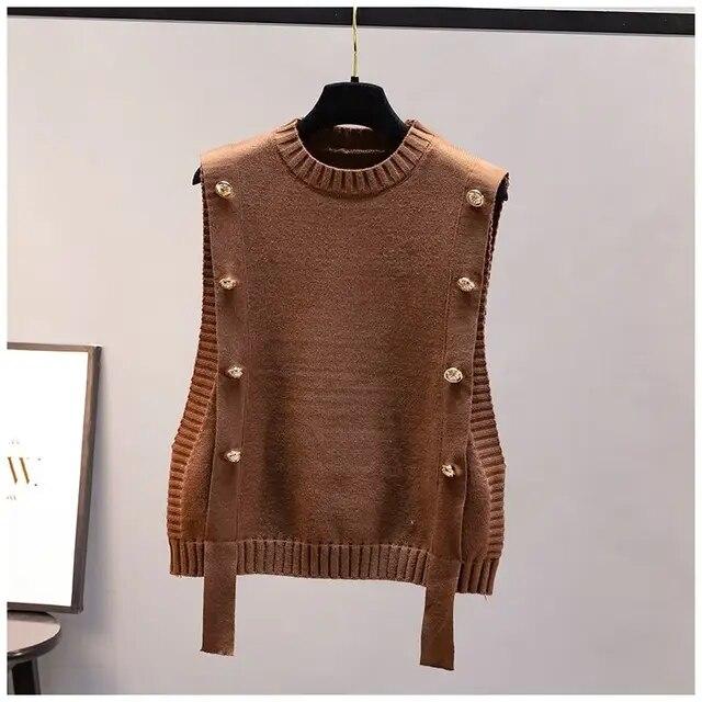Women's Waistcoat Autumn Outer Wear Pullover Sweater Fashion Casual Ladies Sleeveless Round Neck Knitted Top
