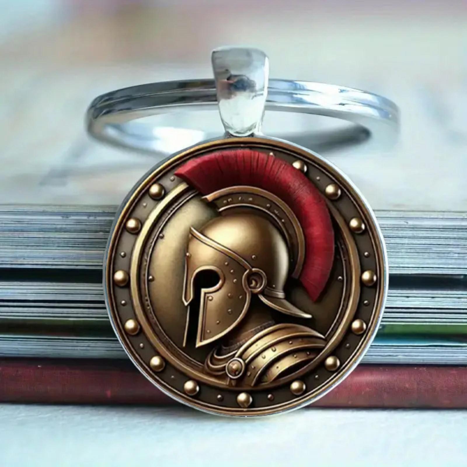 

Round Alloy Keychain Pendant with Ancient Warrior Helmet Pattern Metal Key Ring for Bags Backpacks Keys Accessories One Size