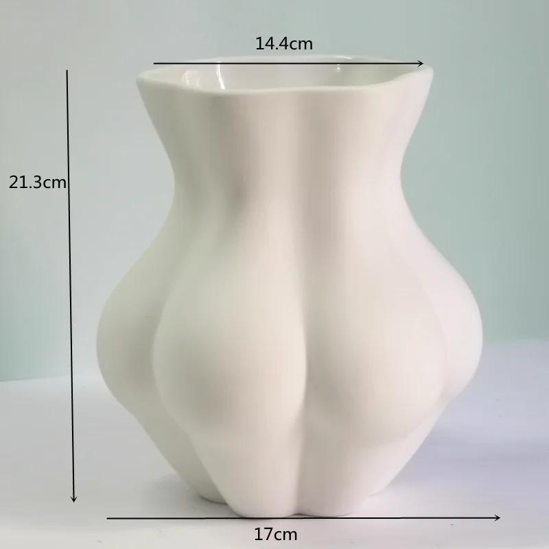 White Matte Ceramic Vase, Abstract Irregular Line Human Body Vase, Living Room Flower Arrangement, Desktop Decoration Handicraft