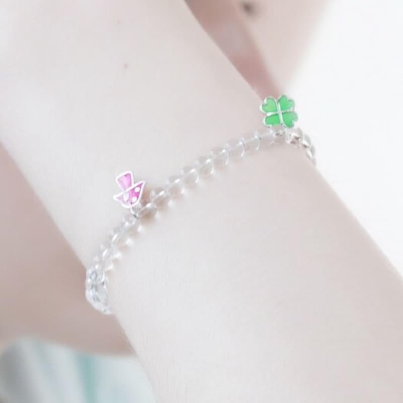 BONBEAU Multiful enamel motive silver charms Bracelet Cute motif charm crystal ball bracelet