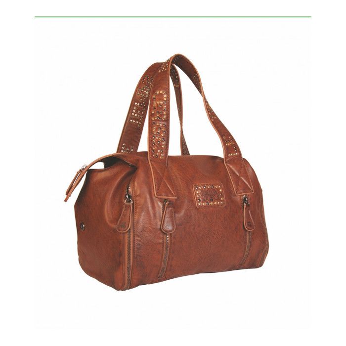 Sac Bowling - LE TEMPS DES CERISES - Marron - PU - Fermeture zippée - Anses fixes