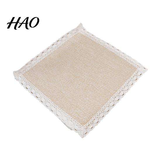 Retro Lace Chair Mat Cotton Linen Pad with Ties, Square Summer Seat Solid Wood Trim, 15.75" X Breathable Washable for Dining Office