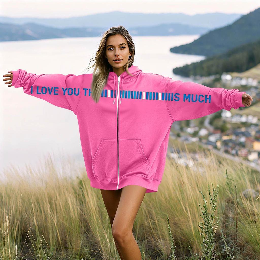 Damen- und Herren-Unisex-Mode, lässiger Langarm-Kapuzenmantel mit Rundhalsausschnitt und Aufdruck