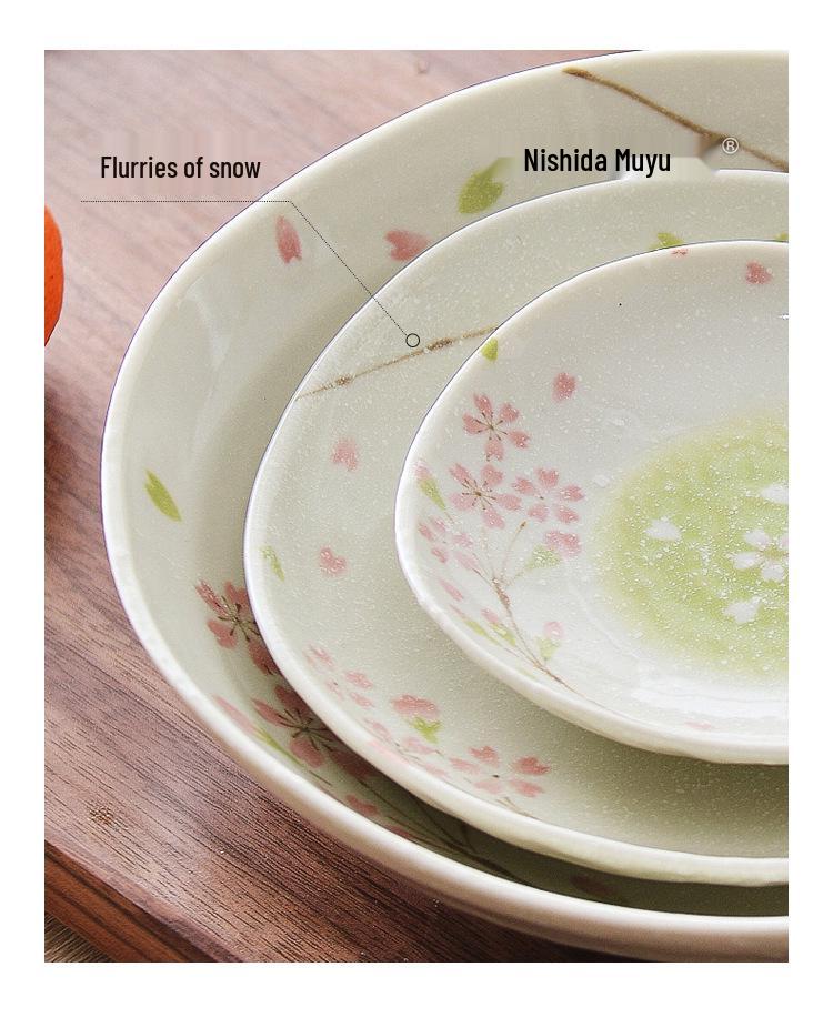 Cherry Blossom Ceramic Bowl & Plate Set: Includes Rice Bowl, Soup Bowl, Large Plate, Dish Plate, and Large Noodle Bowl - Japanese Imported.