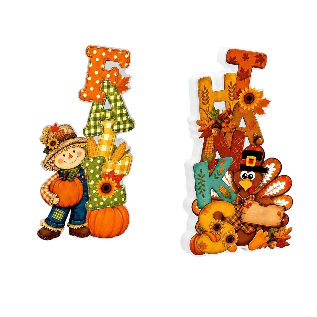 Fall Thanksgiving Table Decor, Wooden and Turkey Figurine for Home Decor